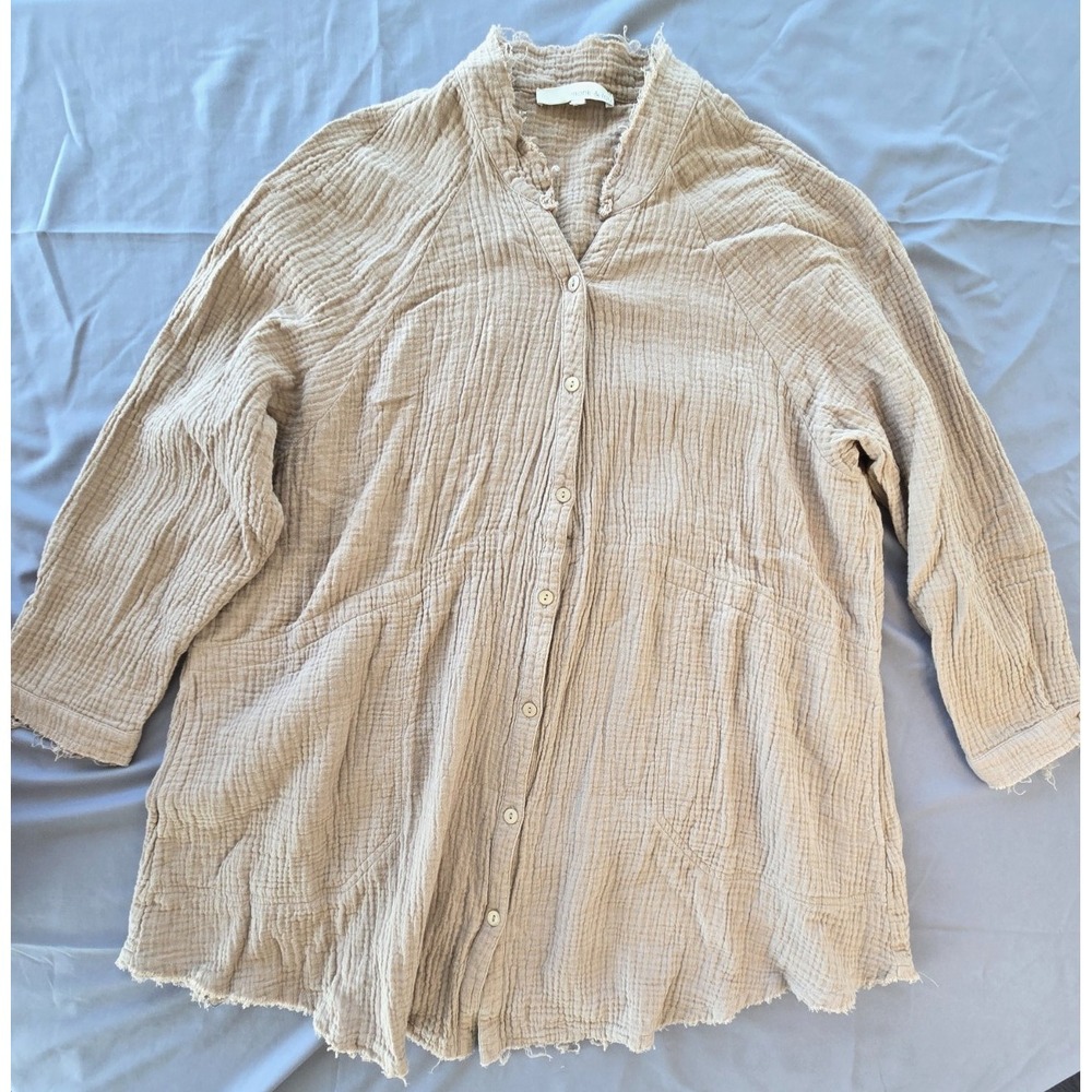 Monk & Lou Bubble 100% Cotton Gauze Dusty Pink Long Sleeve Button Shirt Sz S